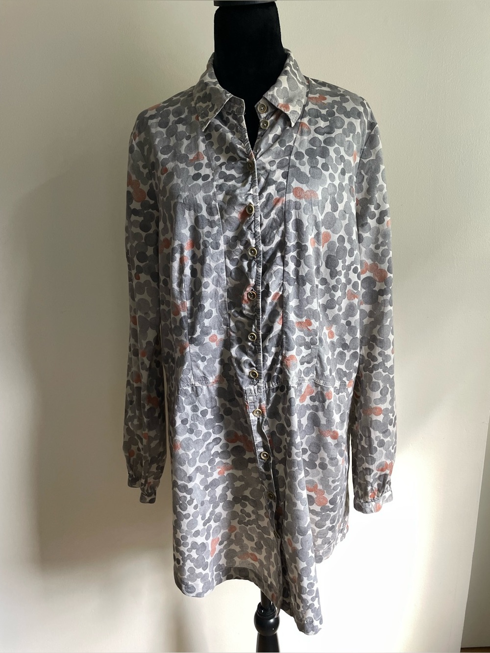 Sandwich 100% Cotton Tunic Blouse EU 44 Gray Abstract Print Button Front